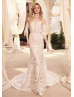Beaded Lace Tulle Bohemian Wedding Dress With Detachable Sleeves